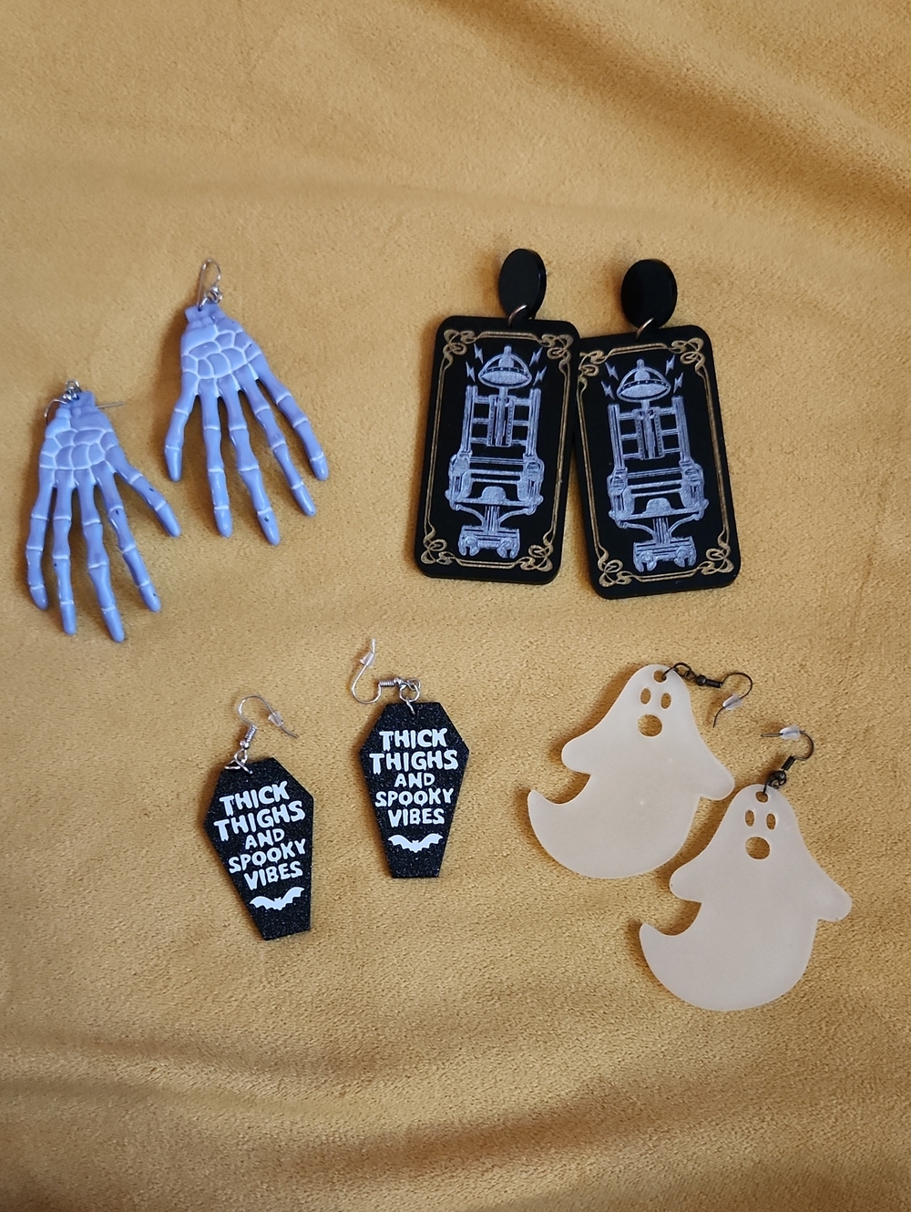 Handmade Halloween Ghost & Skeleton Earrings - Lavender, Black, Cream